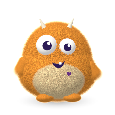 Tangerine Hugo with horns, legs and a heart tattoo